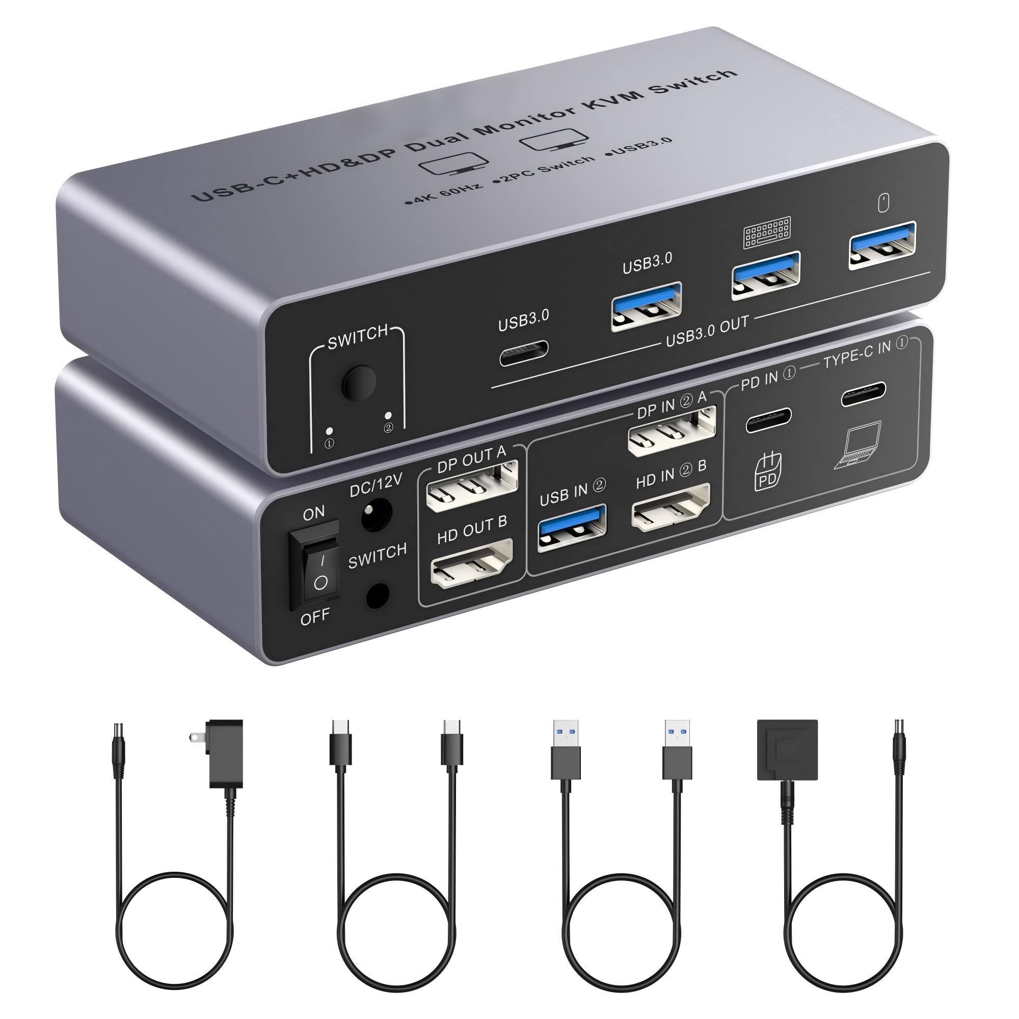 Dual Monitor Desk Setup - HDM DP KVM Switch 2 Monitor