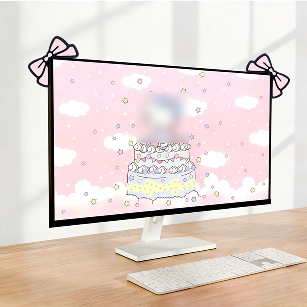 Desk Setup With Laptop And Monitor - Cute Pink Bow Monitor Decor Kawaii