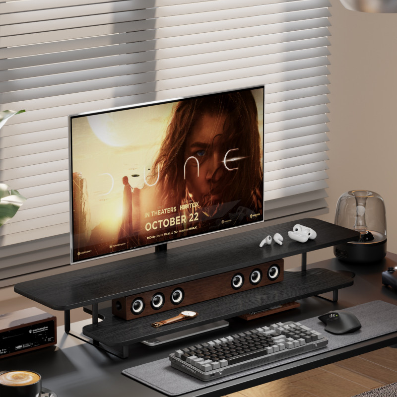 Walnut Finish Monitor Stand Ri - Desk Setup With Laptop And Monitor 评论和价格