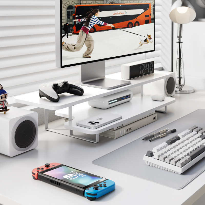 Walnut Finish Monitor Stand Ri - Desk Setup With Laptop And Monitor 评论和价格