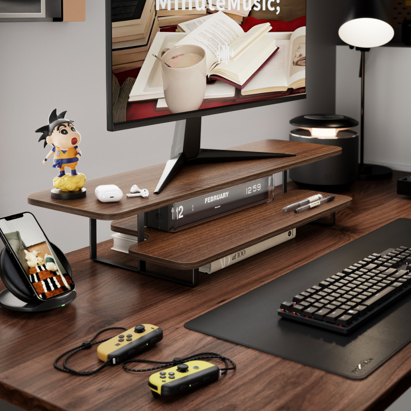 Walnut Finish Monitor Stand Ri - Desk Setup With Laptop And Monitor 评论和价格