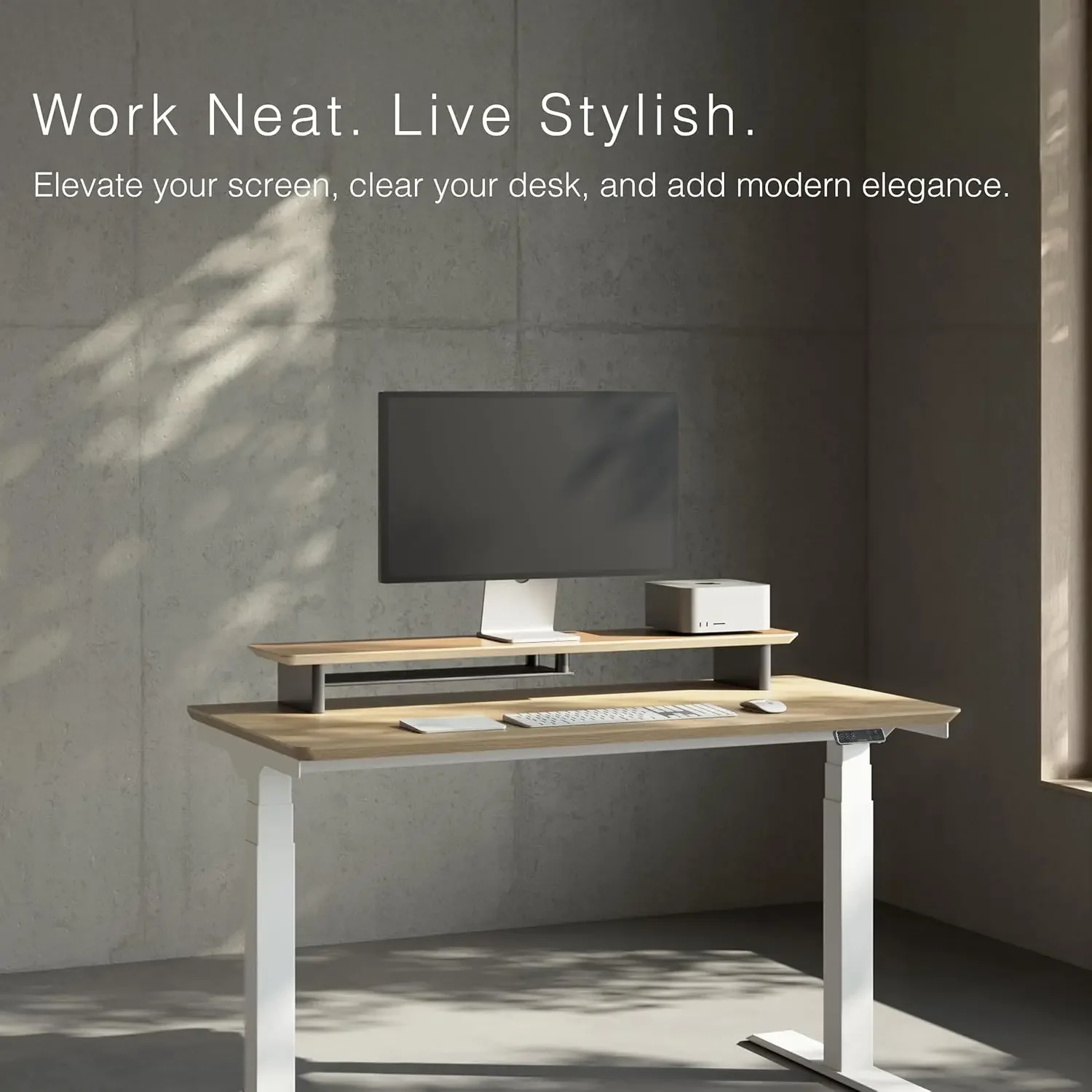 White Oak Dual‑Tier Ergonomic  - Dual Monitor Desk Setup 评论和价格